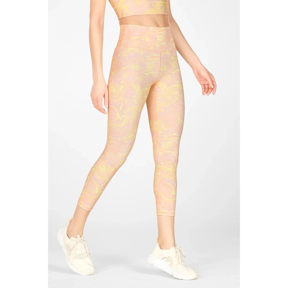 Fabletics Define PowerHold Capri Leggings High Waisted Yellow Pink Marble Large - Picture 3 of 9